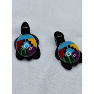 Handcrafted Multi-Color Black Turtle Beads Pair Small Animal Charms